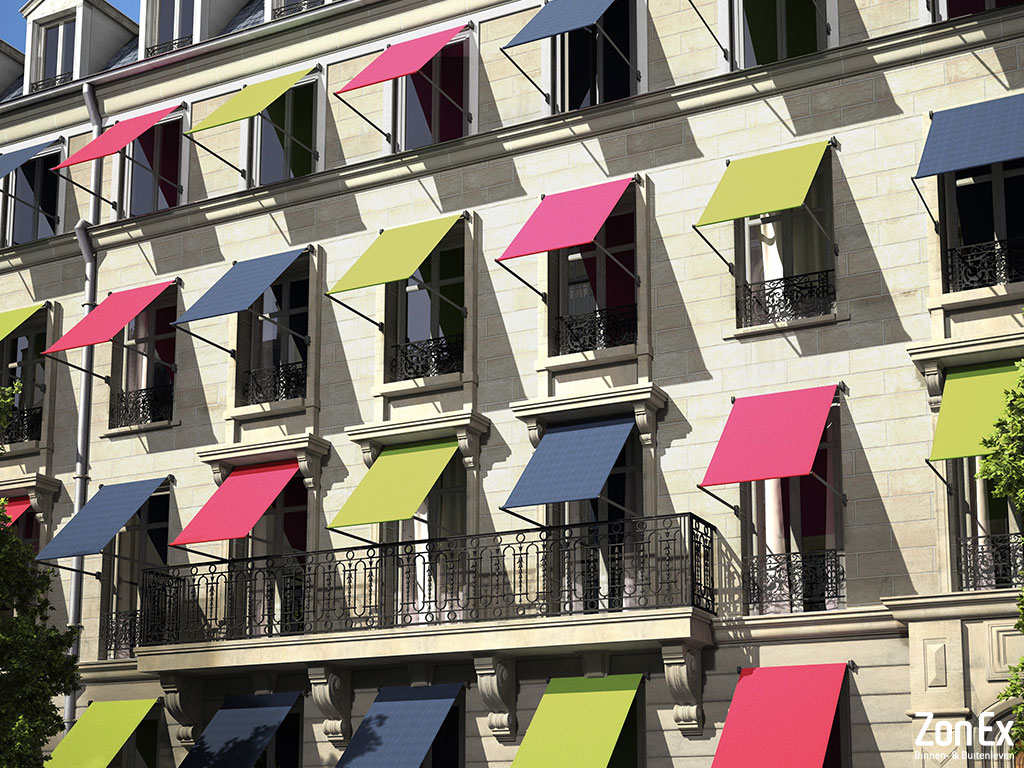 Uitvalschermen zonwering appartementengebouw